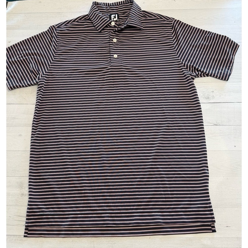 Footjoy men's striped polo‎ shirt gold short logo on sleeve size medium